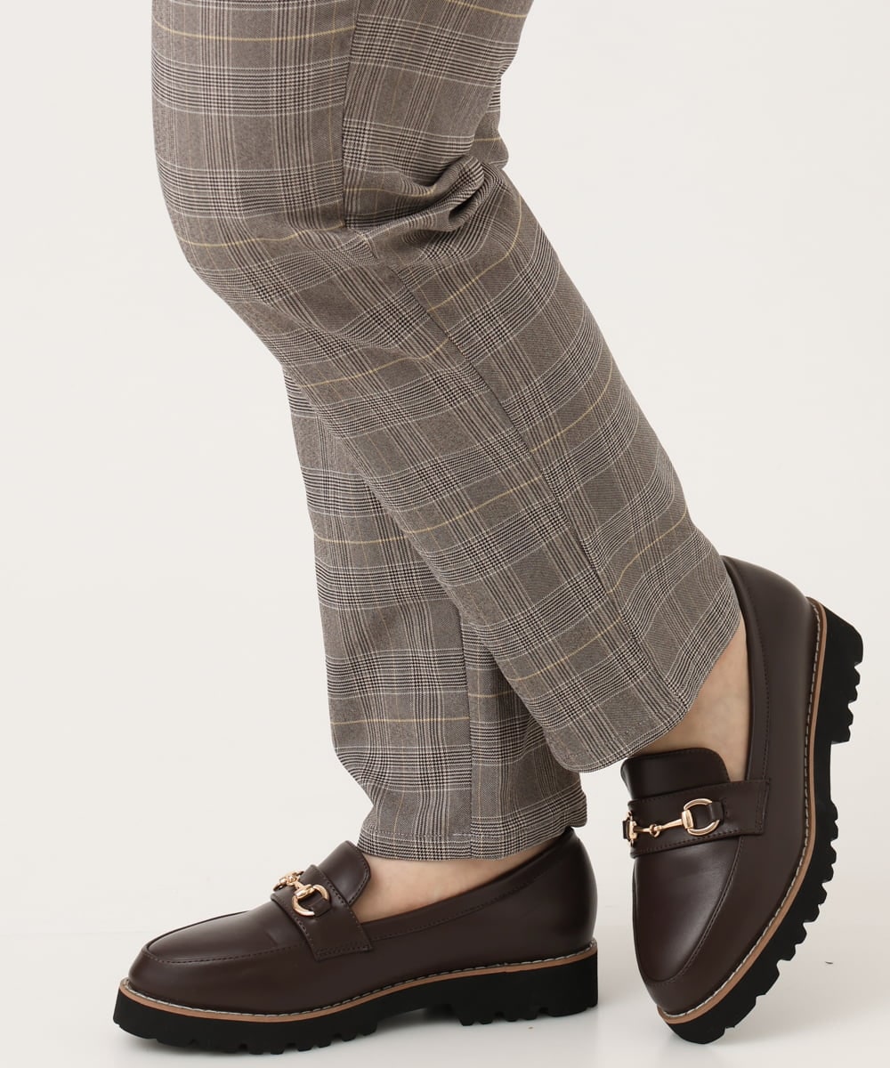 OLLLD11089 eur3(エウルキューブ) 【大きいサイズ】さらさらストレッチ裏起毛ストレートパンツ ダークブラウン