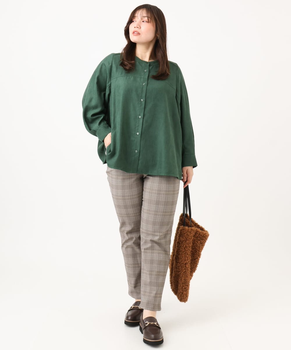 OLLLD11089 eur3(エウルキューブ) 【大きいサイズ】さらさらストレッチ裏起毛ストレートパンツ ダークブラウン
