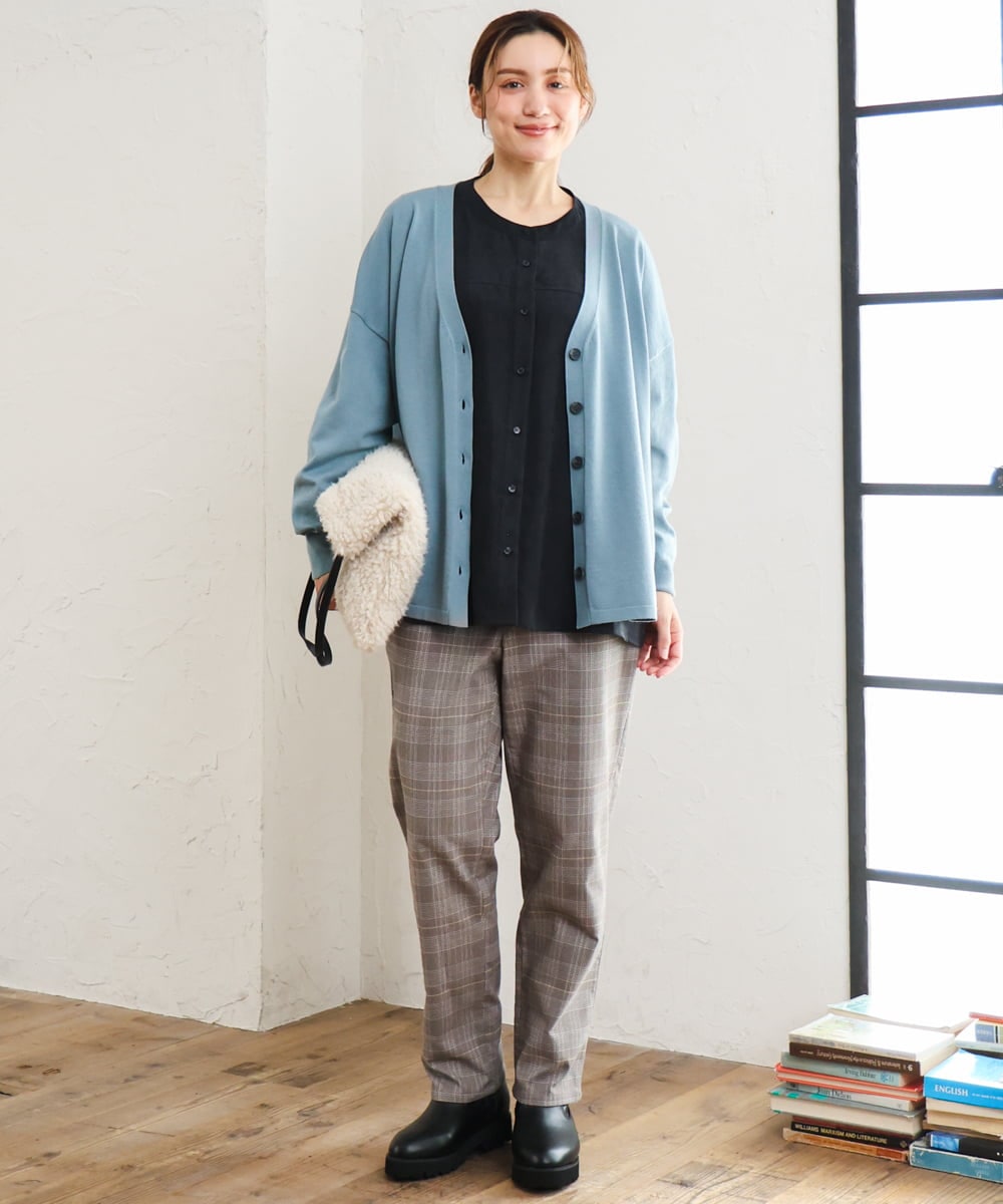 OLLLD11089 eur3(エウルキューブ) 【大きいサイズ】さらさらストレッチ裏起毛ストレートパンツ ダークブラウン
