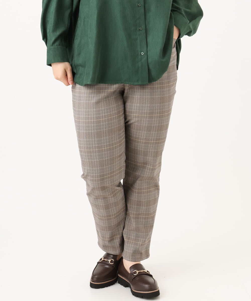 OLLLD11089 eur3(エウルキューブ) 【大きいサイズ】さらさらストレッチ裏起毛ストレートパンツ ダークブラウン