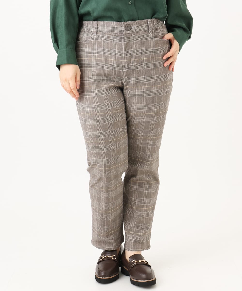 OLLLD11089 eur3(エウルキューブ) 【大きいサイズ】さらさらストレッチ裏起毛ストレートパンツ ダークブラウン