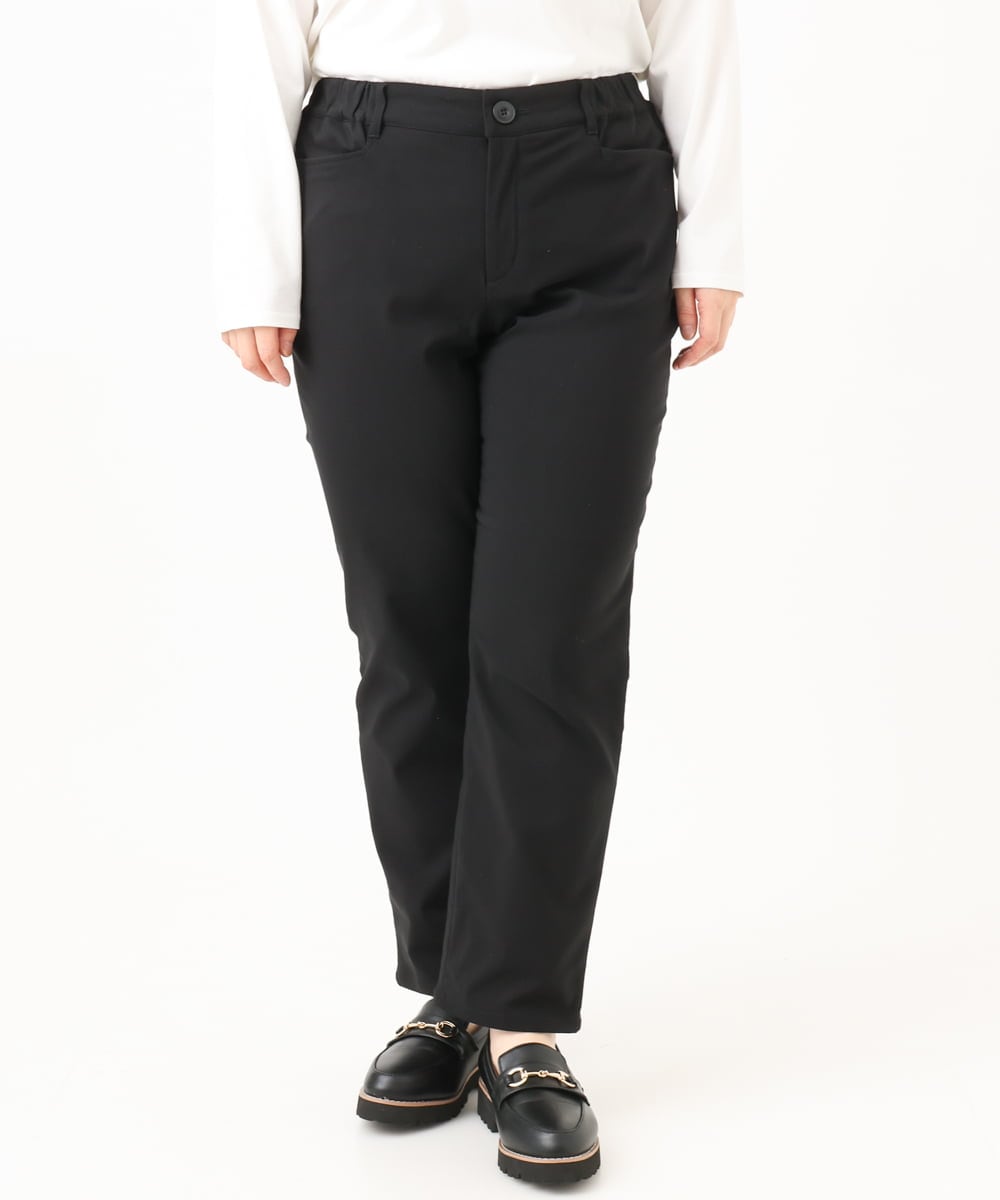 OLLLD11089 eur3(エウルキューブ) 【大きいサイズ】さらさらストレッチ裏起毛ストレートパンツ ブラック