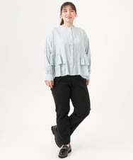 OLLLD11089 eur3(エウルキューブ) 【大きいサイズ】さらさらストレッチ裏起毛ストレートパンツ ブラック