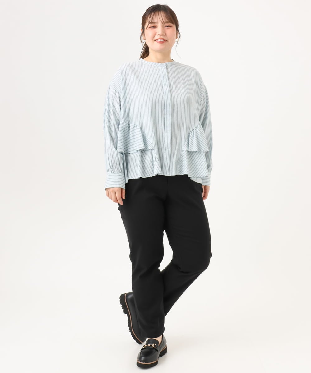 OLLLD11089 eur3(エウルキューブ) 【大きいサイズ】さらさらストレッチ裏起毛ストレートパンツ ブラック