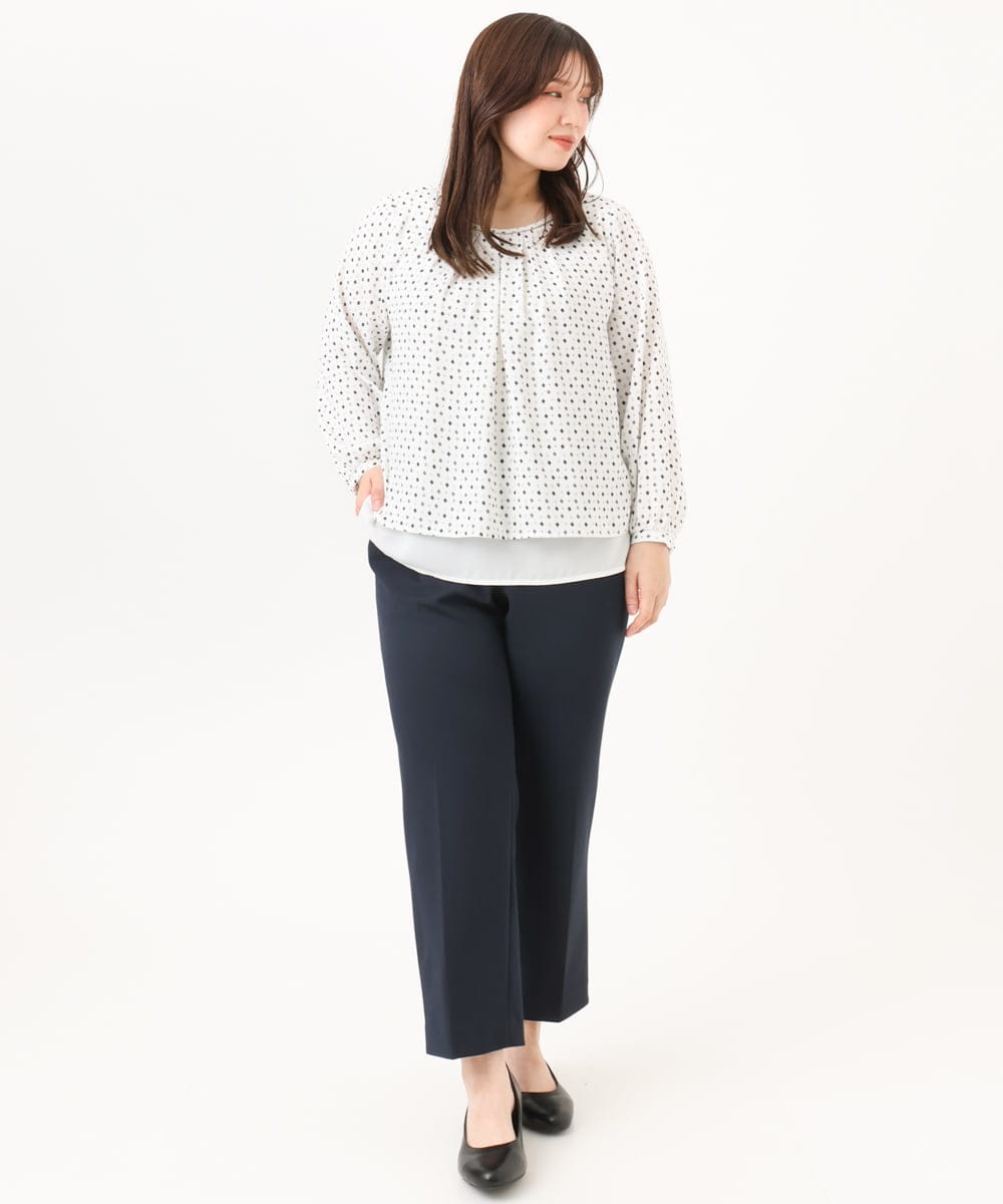 OLLLD16139 eur3(エウルキューブ) 【WEB先行販売】【大きいサイズ/11号サイズあり/洗える/セットアップ対応】カットジョーゼットセンタープレスパンツ ネイビー