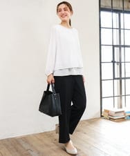 OLLLD16139 eur3(エウルキューブ) 【WEB先行販売】【大きいサイズ/11号サイズあり/洗える/セットアップ対応】カットジョーゼットセンタープレスパンツ ブラック