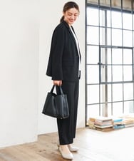 OLLLD16139 eur3(エウルキューブ) 【WEB先行販売】【大きいサイズ/11号サイズあり/洗える/セットアップ対応】カットジョーゼットセンタープレスパンツ ブラック