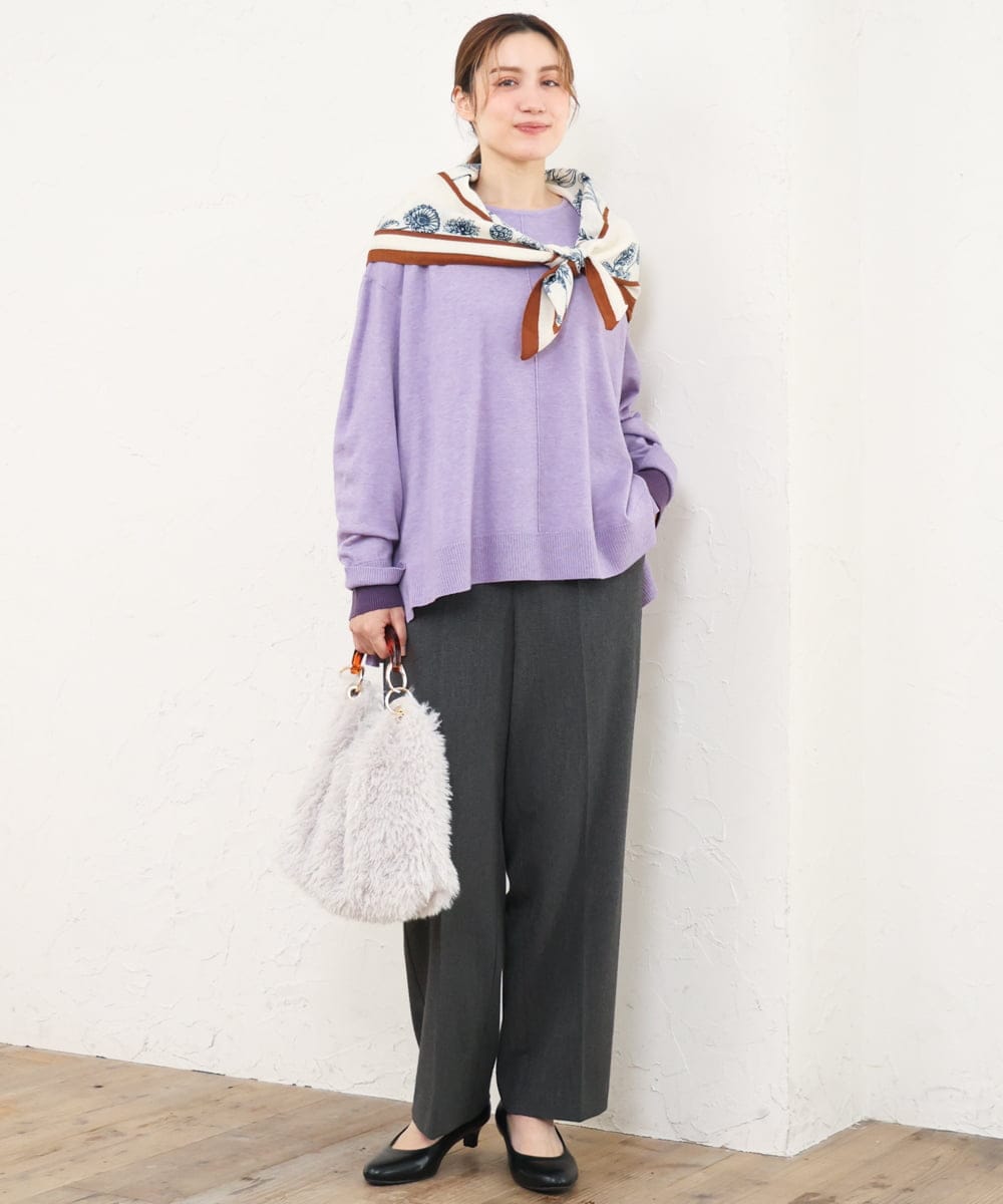 OLLLD17099 eur3(エウルキューブ) 【大きいサイズ/裏起毛】センタープレスストレートパンツ ダークグレー