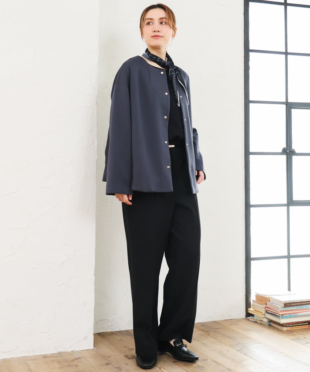 OLLLD17099 eur3(エウルキューブ) 【大きいサイズ/裏起毛】センタープレスストレートパンツ ブラック