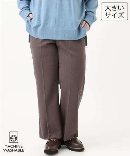 OLLLD19099 eur3 【大きいサイズ/洗える/ 裏起毛】センタープレスチェック柄ストレートパンツ