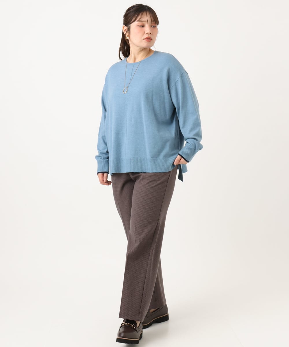 OLLLD19099 eur3(エウルキューブ) 【大きいサイズ/ 裏起毛】センタープレスチェック柄ストレートパンツ アイボリーブラック