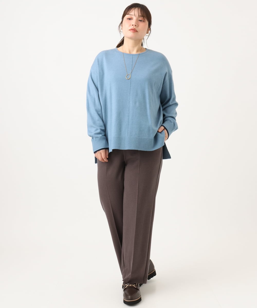OLLLD19099 eur3(エウルキューブ) 【大きいサイズ/ 裏起毛】センタープレスチェック柄ストレートパンツ アイボリーブラック