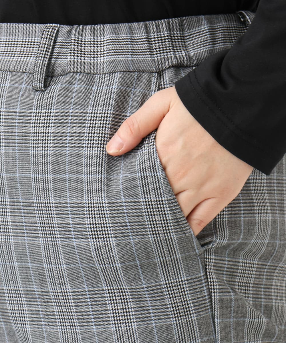 OLLLD19099 eur3(エウルキューブ) 【大きいサイズ/ 裏起毛】センタープレスチェック柄ストレートパンツ グレー
