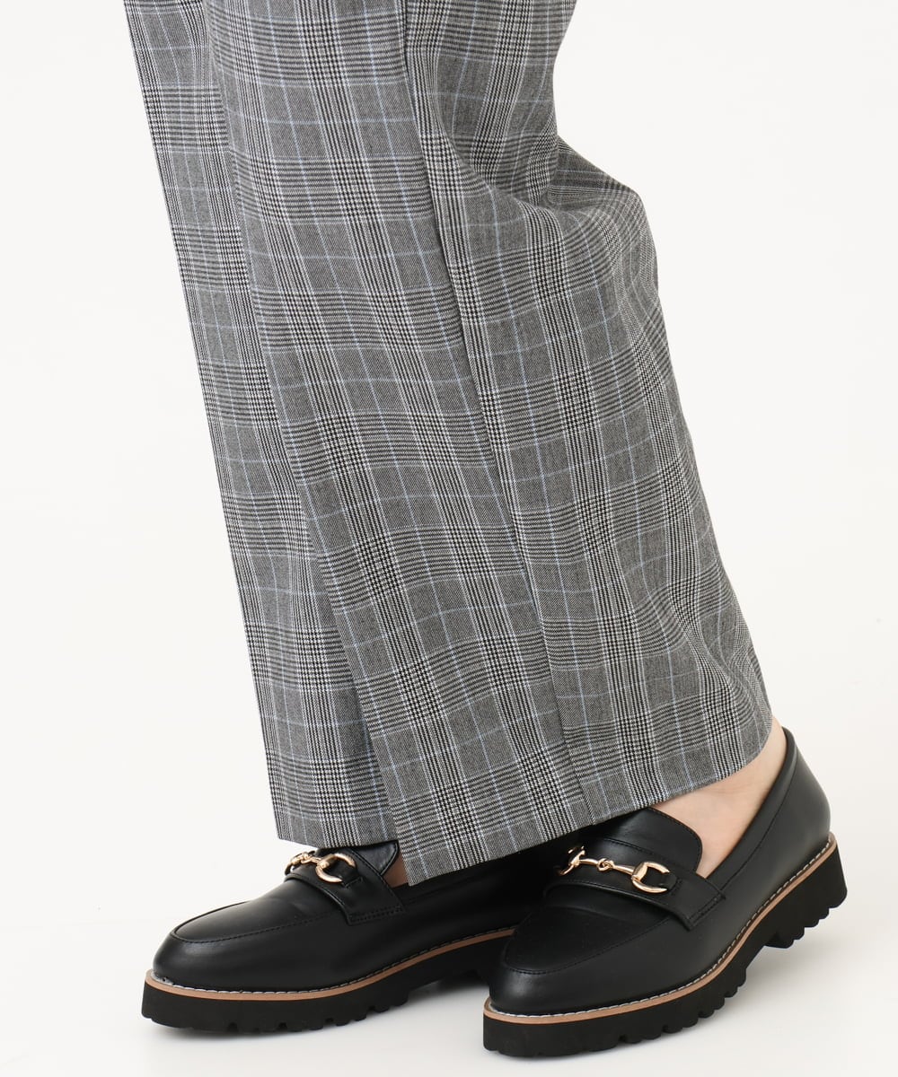 OLLLD19099 eur3(エウルキューブ) 【大きいサイズ/ 裏起毛】センタープレスチェック柄ストレートパンツ グレー