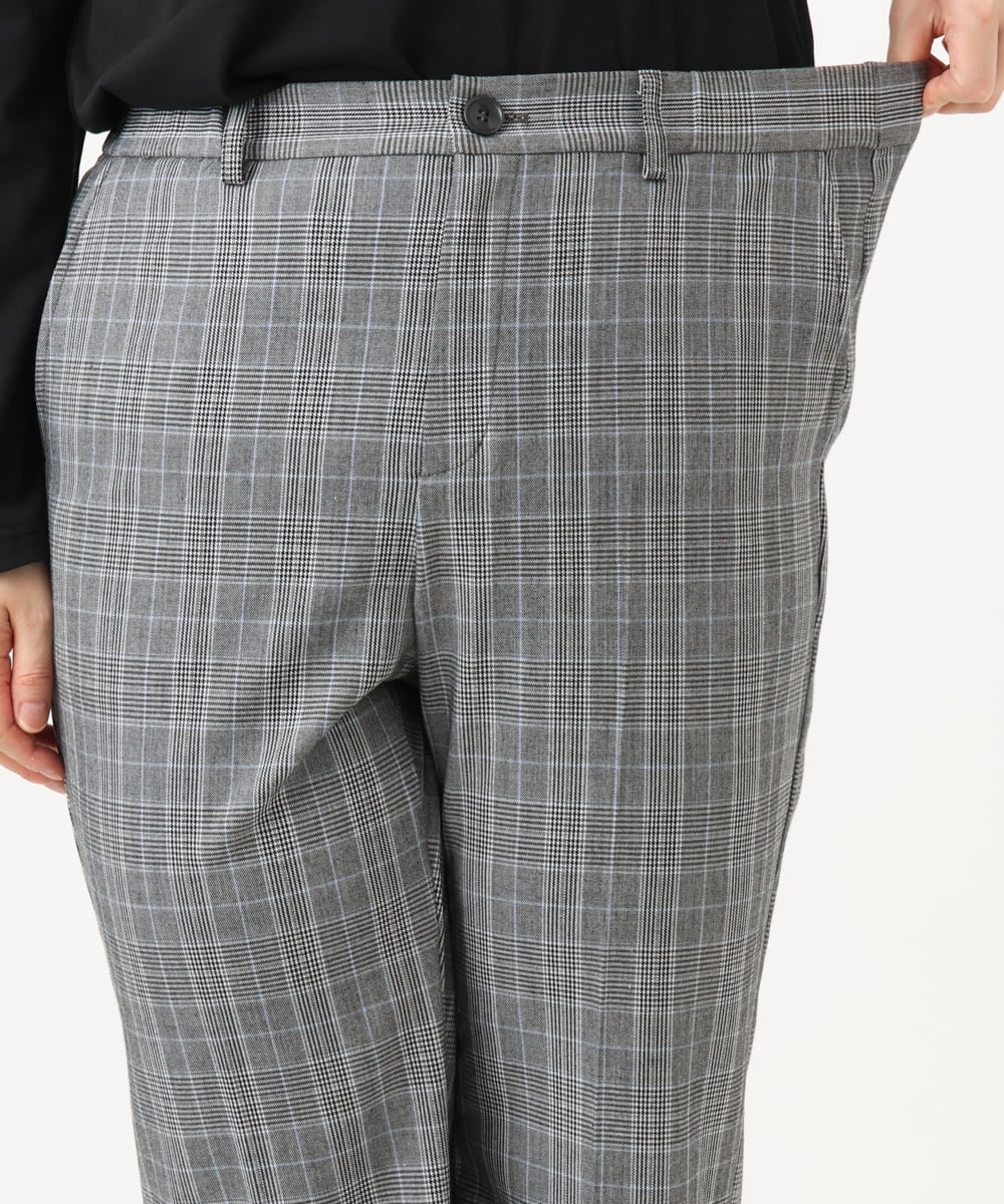 OLLLD19099 eur3(エウルキューブ) 【大きいサイズ/ 裏起毛】センタープレスチェック柄ストレートパンツ グレー