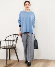 OLLLD19099 eur3(エウルキューブ) 【大きいサイズ/ 裏起毛】センタープレスチェック柄ストレートパンツ グレー