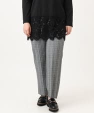 OLLLD19099 eur3(エウルキューブ) 【大きいサイズ/ 裏起毛】センタープレスチェック柄ストレートパンツ グレー