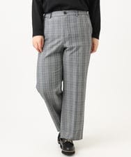 OLLLD19099 eur3(エウルキューブ) 【大きいサイズ/ 裏起毛】センタープレスチェック柄ストレートパンツ グレー