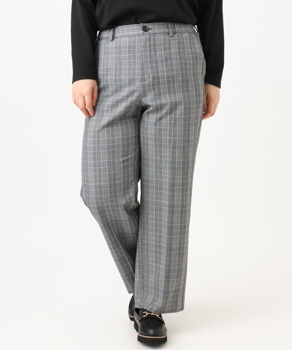 OLLLD19099 eur3(エウルキューブ) 【大きいサイズ/ 裏起毛】センタープレスチェック柄ストレートパンツ グレー