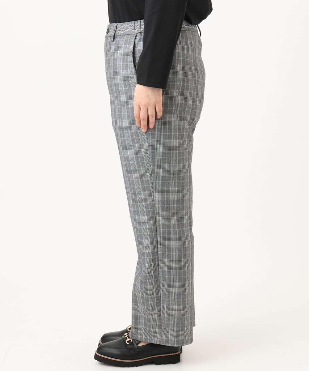 OLLLD19099 eur3(エウルキューブ) 【大きいサイズ/ 裏起毛】センタープレスチェック柄ストレートパンツ グレー