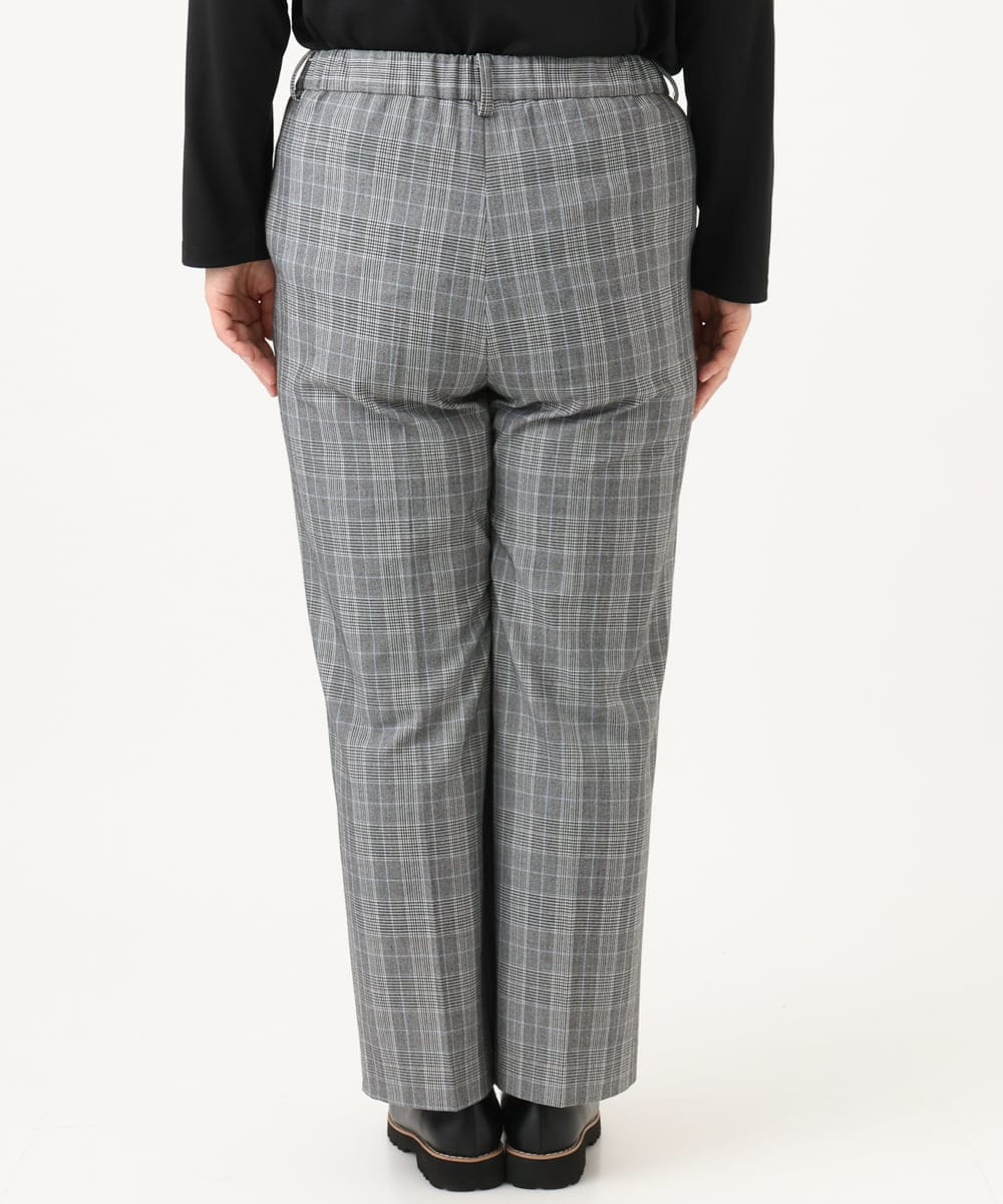OLLLD19099 eur3(エウルキューブ) 【大きいサイズ/ 裏起毛】センタープレスチェック柄ストレートパンツ グレー