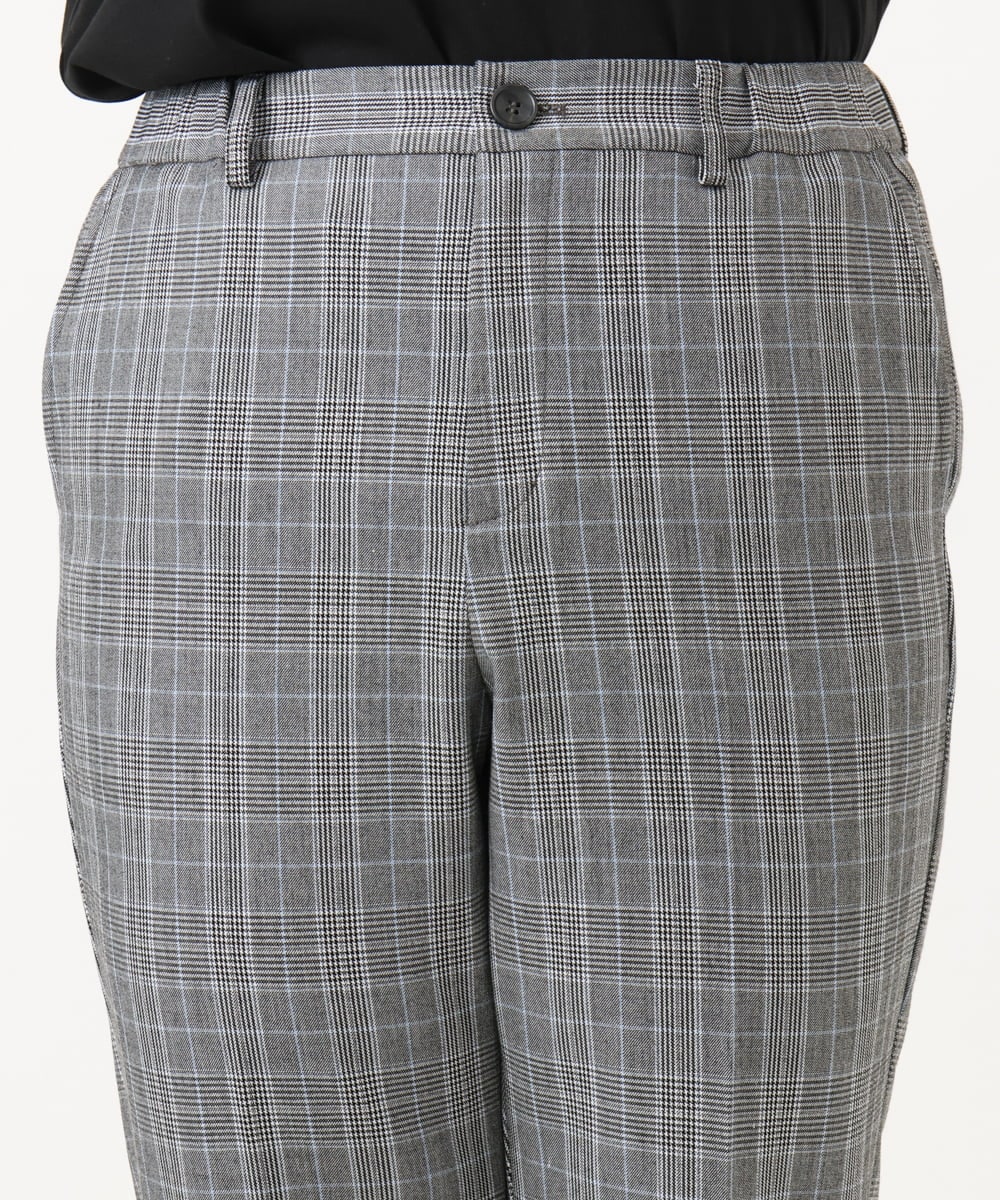 OLLLD19099 eur3(エウルキューブ) 【大きいサイズ/ 裏起毛】センタープレスチェック柄ストレートパンツ グレー