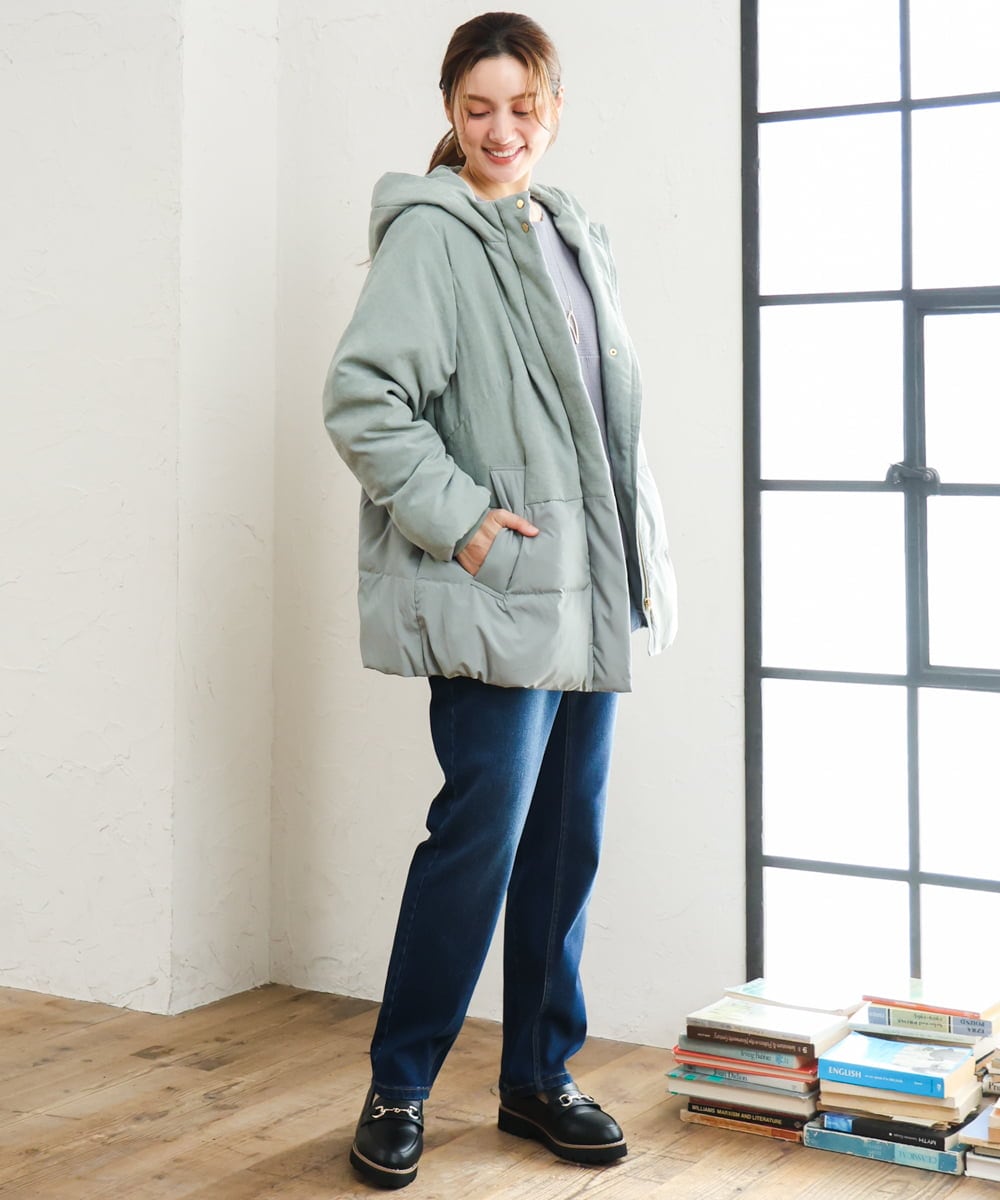 OLLLD21099 eur3(エウルキューブ) 【WEB先行販売】【大きいサイズ/裏起毛】ゆるフィットデニム ネイビー