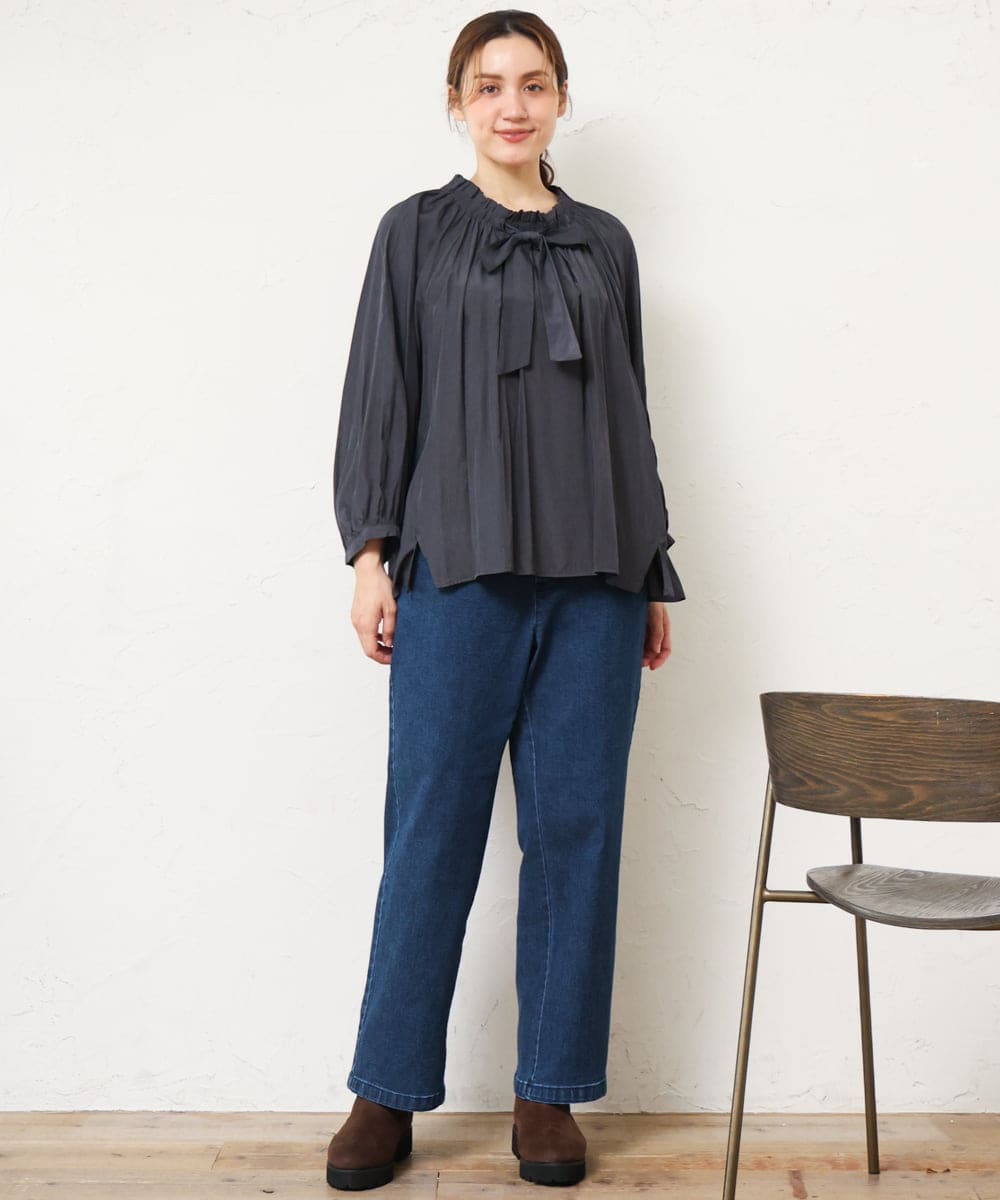OLLLD21099 eur3(エウルキューブ) 【WEB先行販売】【大きいサイズ/裏起毛】ゆるフィットデニム ネイビー