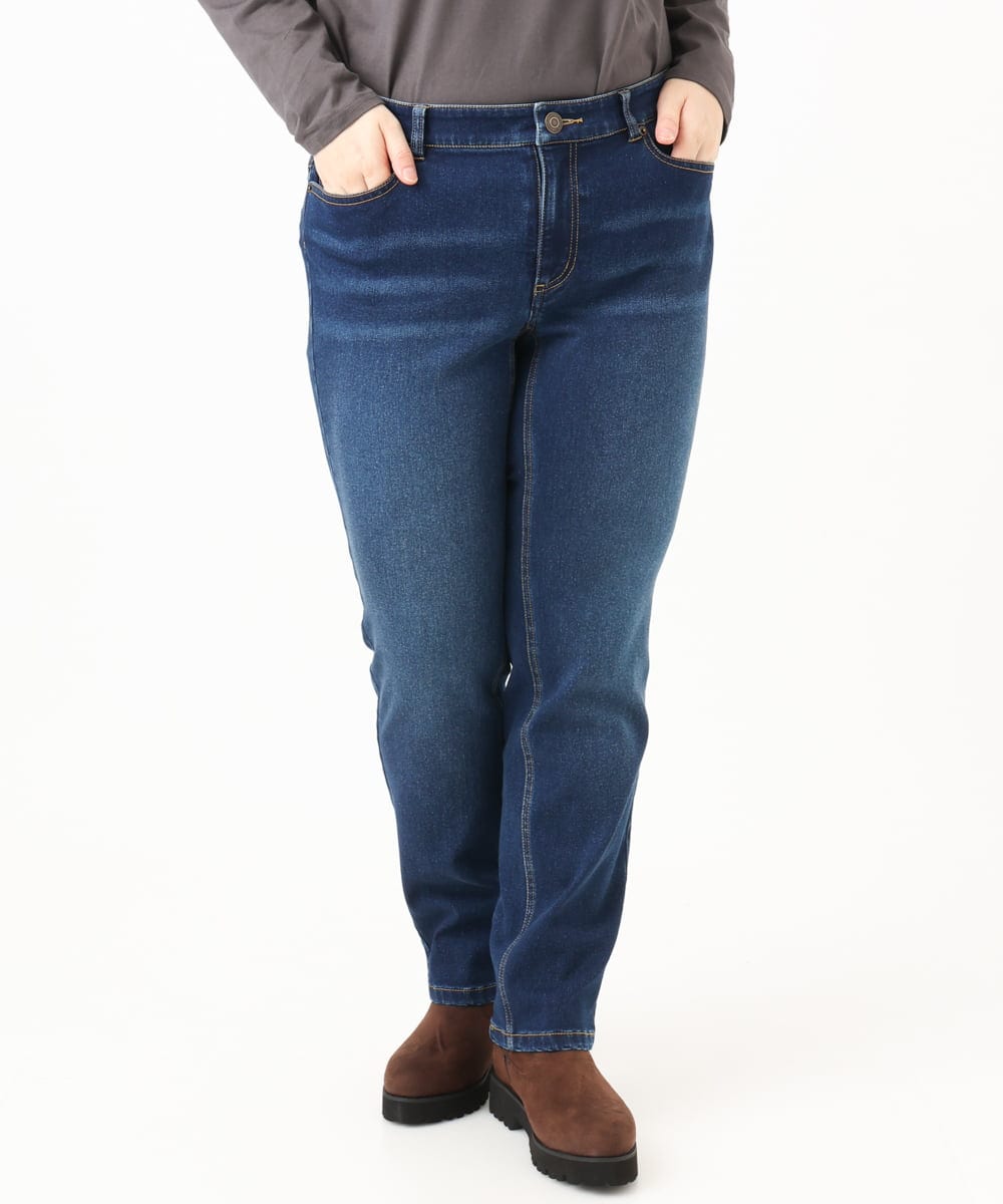 OLLLD21099 eur3(エウルキューブ) 【WEB先行販売】【大きいサイズ/裏起毛】ゆるフィットデニム ネイビー
