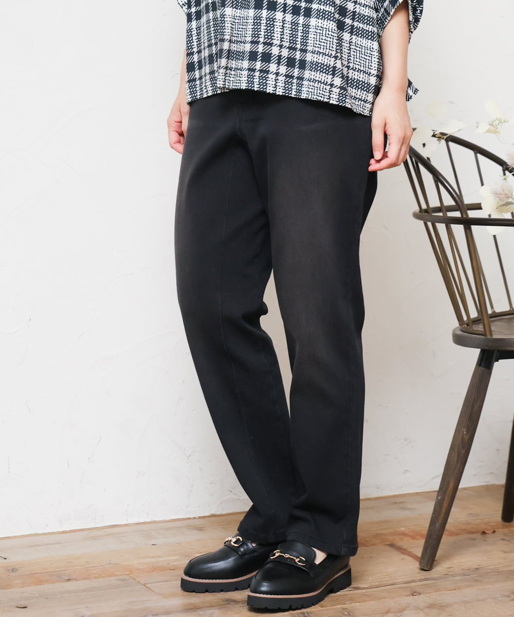 OLLLD21099 eur3(エウルキューブ) 【WEB先行販売】【大きいサイズ/裏起毛】ゆるフィットデニム ブラック