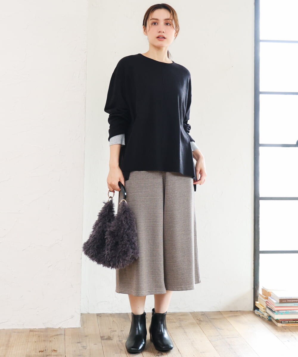 OLLLD26099 eur3(エウルキューブ) 【大きいサイズ】ジャージーキュロットパンツ ダークブラウン