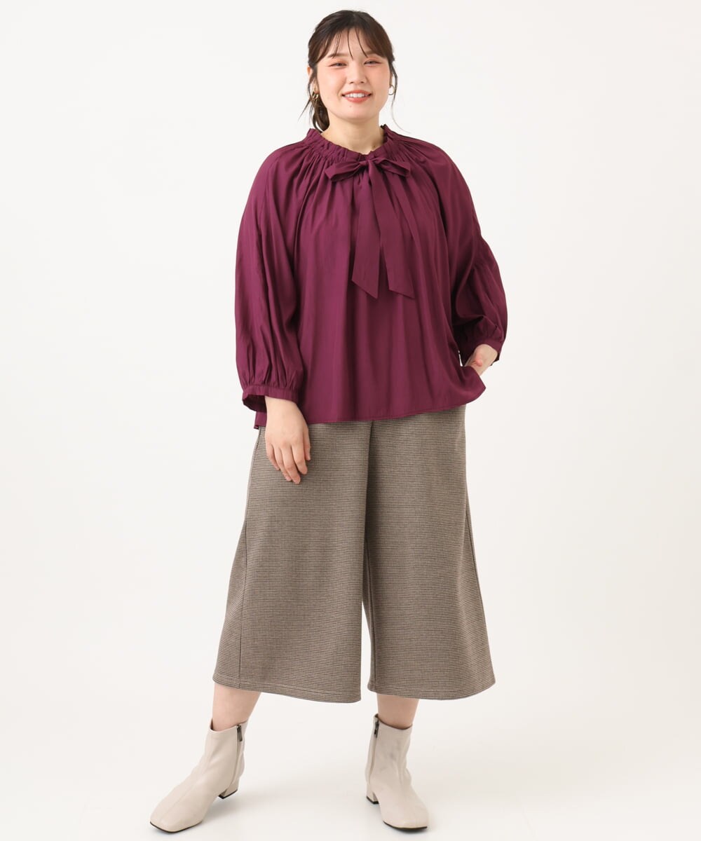 OLLLD26099 eur3(エウルキューブ) 【大きいサイズ】ジャージーキュロットパンツ ダークブラウン