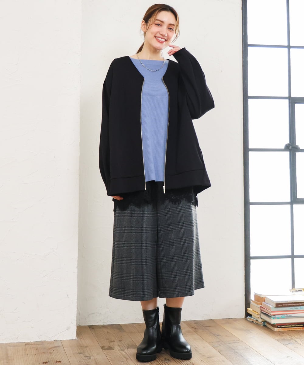 OLLLD26099 eur3(エウルキューブ) 【大きいサイズ】ジャージーキュロットパンツ ダークグレー