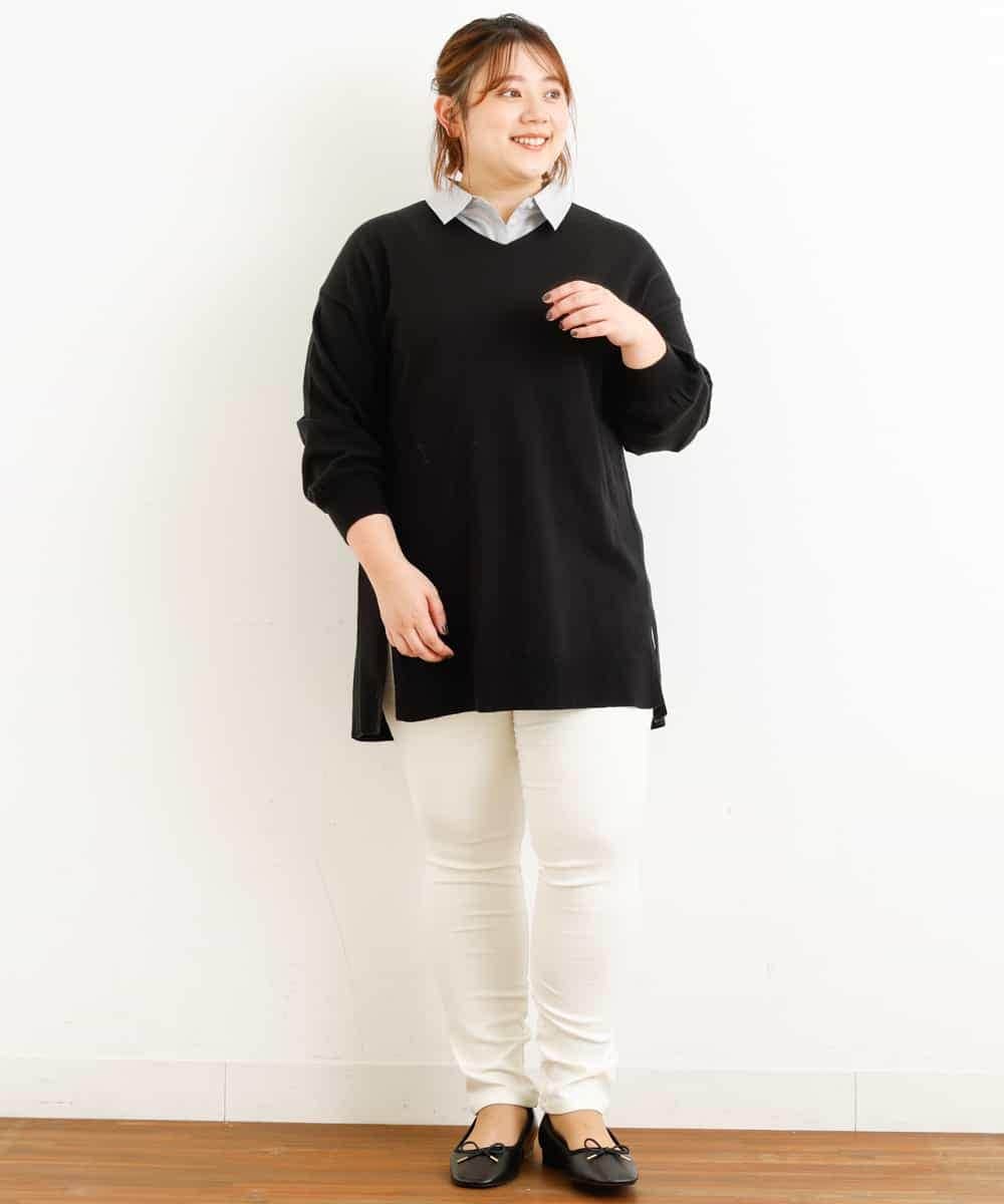 OLLLM04075 eur3(エウルキューブ) 【大きいサイズ】裏起毛のびのびスリムパンツ ホワイト(90)