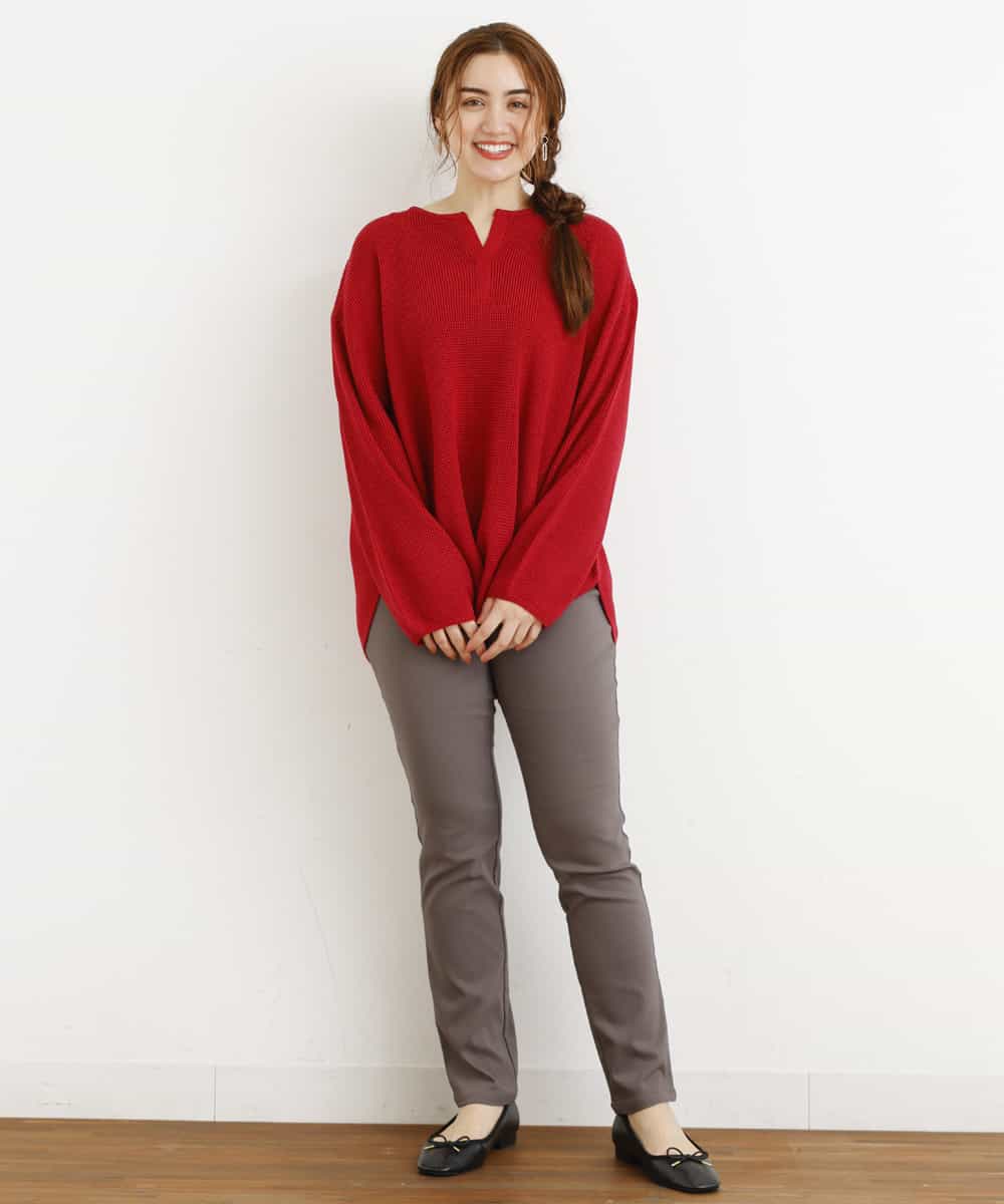 OLLLM04075 eur3(エウルキューブ) 【大きいサイズ】裏起毛のびのびスリムパンツ ダークグレー(93)