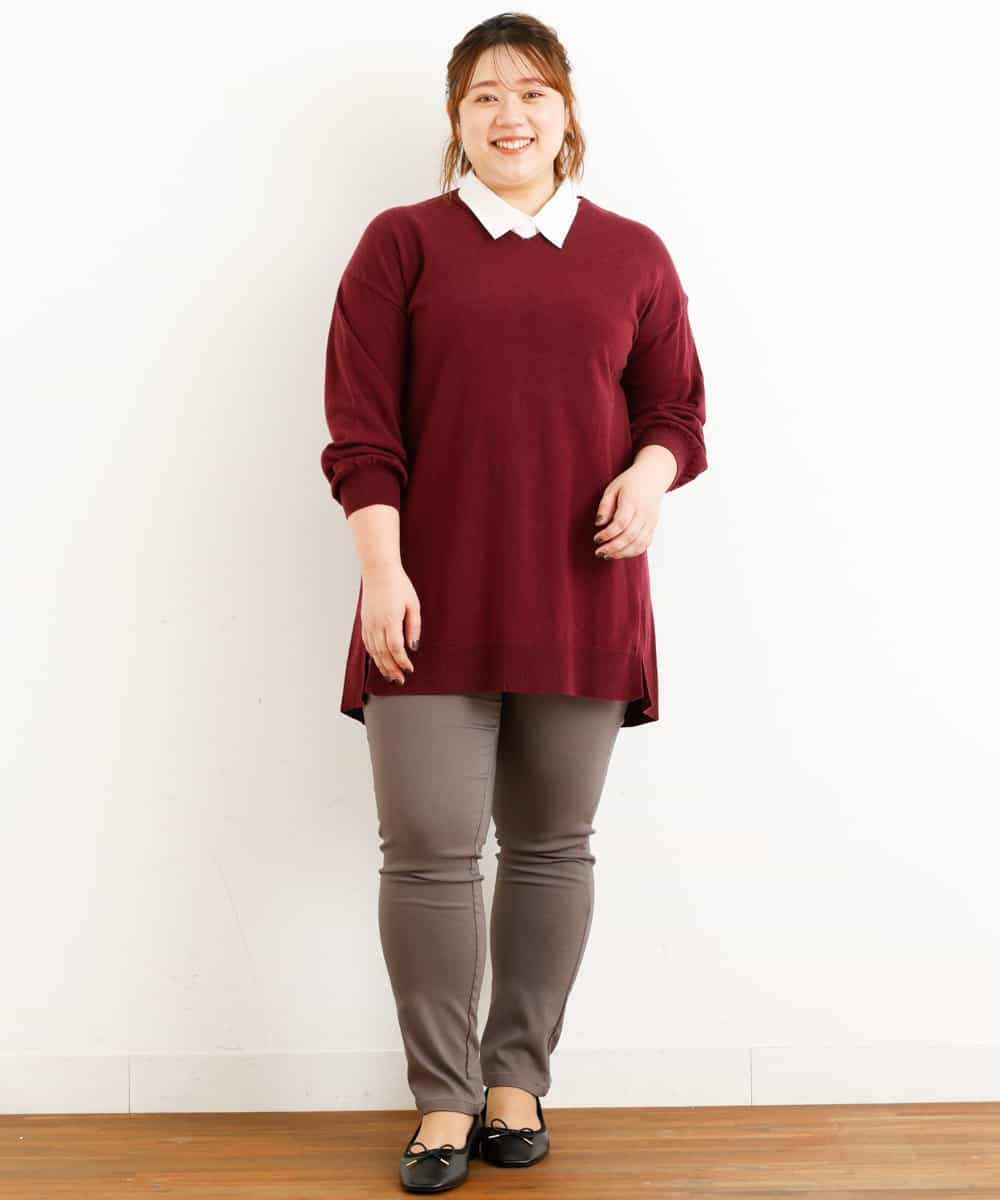 OLLLM04075 eur3(エウルキューブ) 【大きいサイズ】裏起毛のびのびスリムパンツ ダークグレー(93)