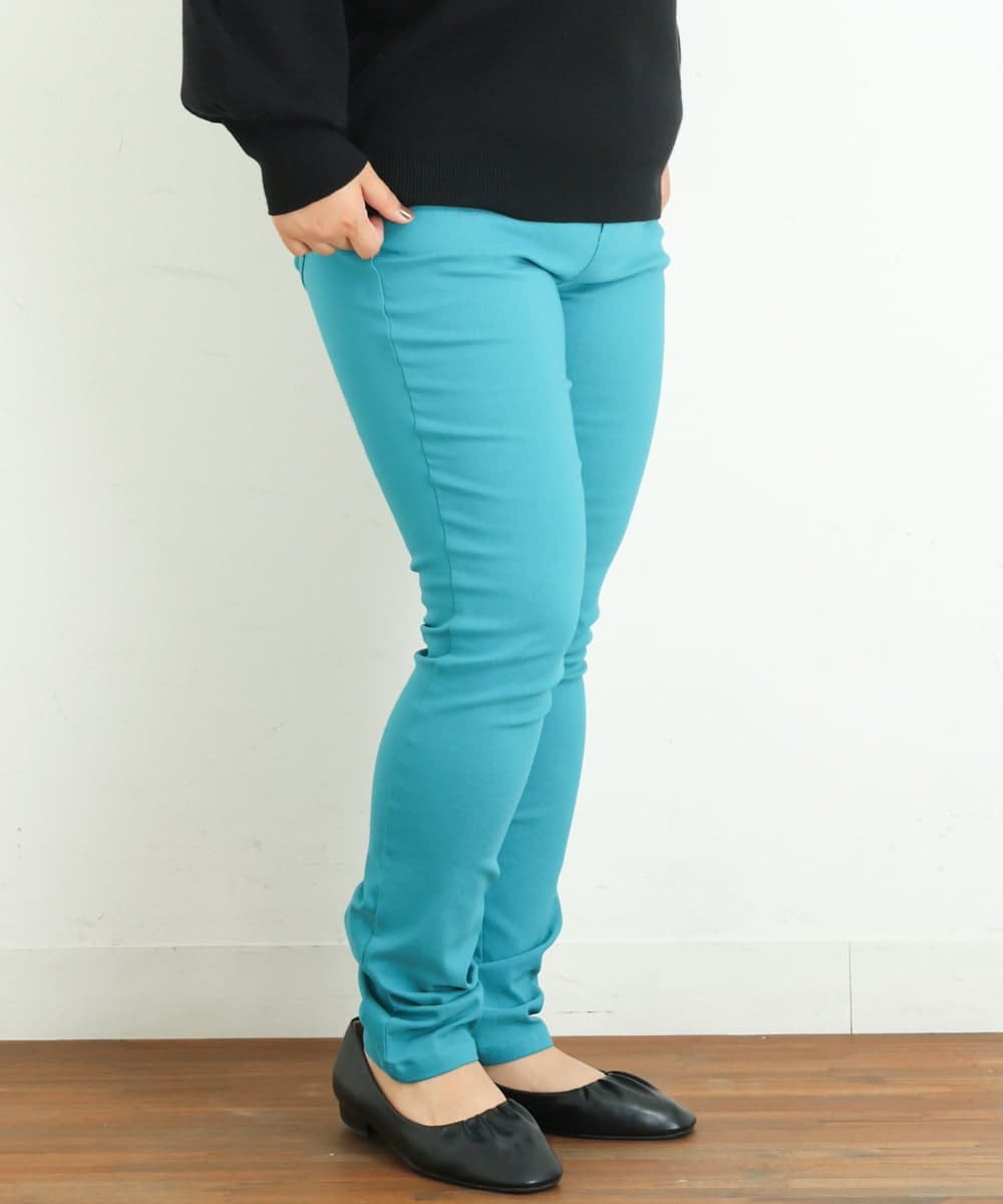 OLLLP08075 eur3(エウルキューブ) 【大きいサイズ】裏起毛ストレッチスリムパンツ ブルー(55)