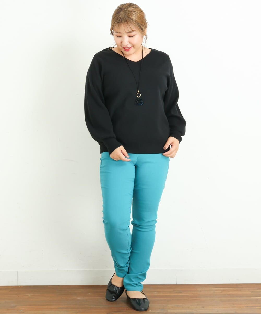 OLLLP08075 eur3(エウルキューブ) 【大きいサイズ】裏起毛ストレッチスリムパンツ ブルー(55)