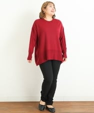 OLLLP08075 eur3(エウルキューブ) 【大きいサイズ】裏起毛ストレッチスリムパンツ ブラック(94)