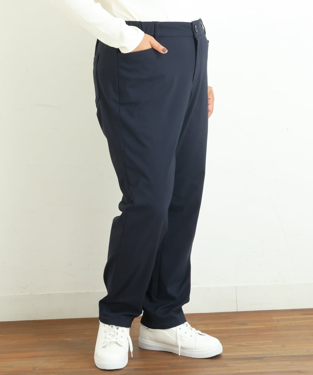 OLLLP22080 eur3(エウルキューブ) 【大きいサイズ】さらさらストレッチ裏起毛ストレートパンツ ネイビー(57)