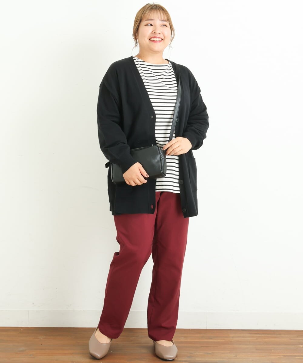 OLLLP22080 eur3(エウルキューブ) 【大きいサイズ】さらさらストレッチ裏起毛ストレートパンツ ワイン(77)