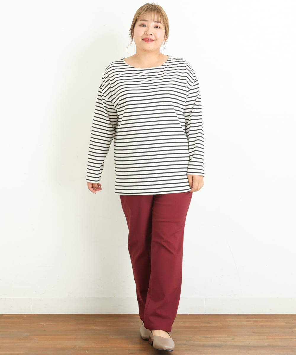 OLLLP22080 eur3(エウルキューブ) 【大きいサイズ】さらさらストレッチ裏起毛ストレートパンツ ワイン(77)