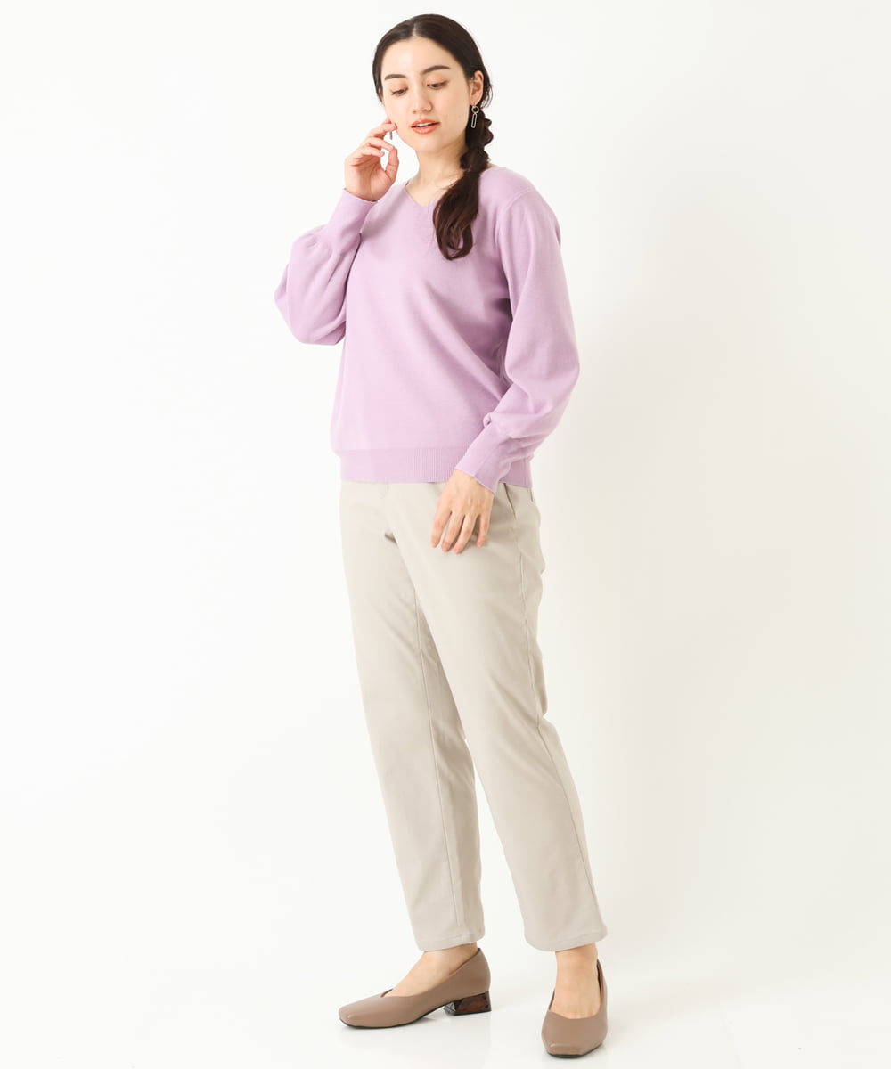 OLLLP22080 eur3(エウルキューブ) 【大きいサイズ】さらさらストレッチ裏起毛ストレートパンツ ライトグレー(91)