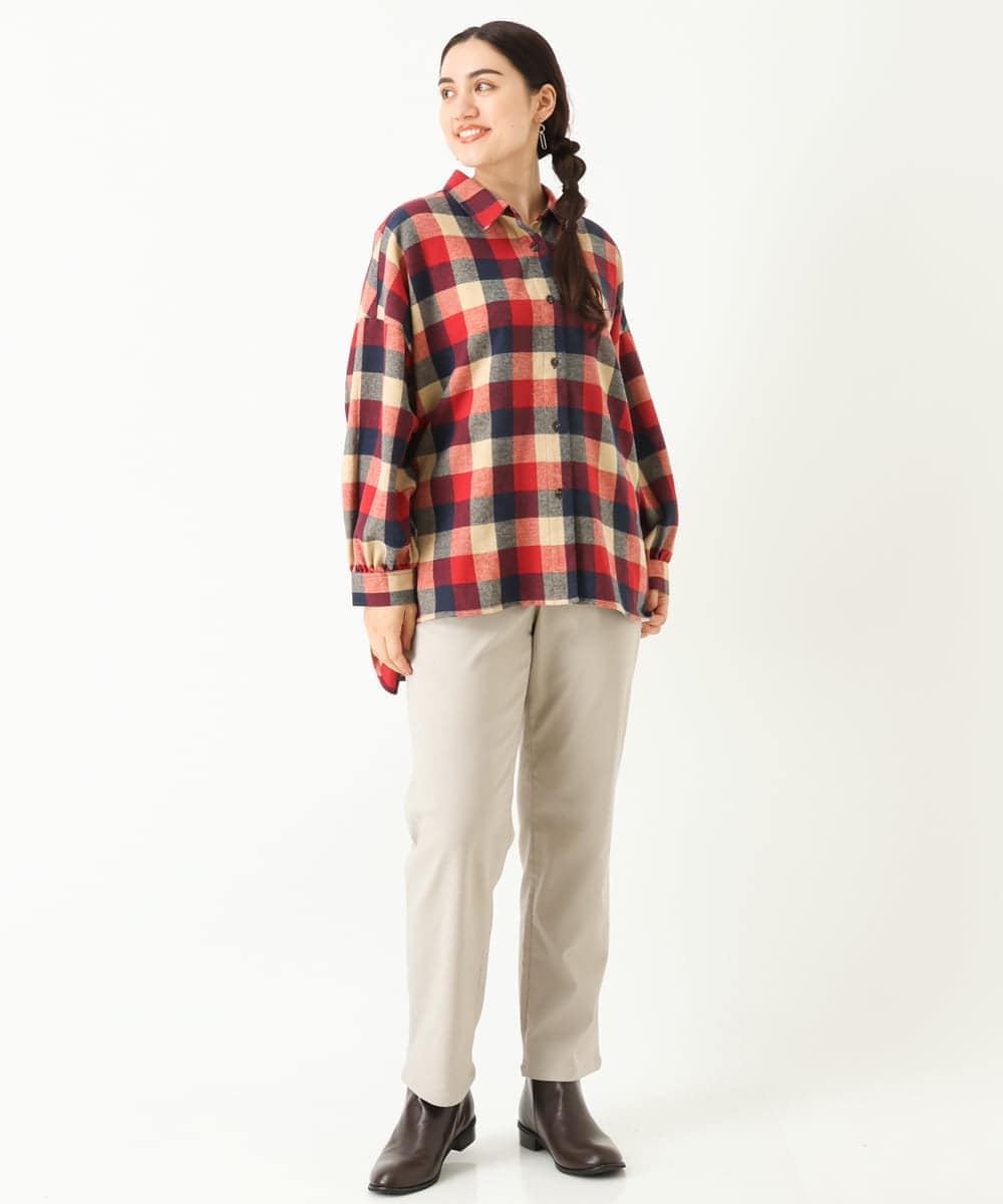 OLLLP22080 eur3(エウルキューブ) 【大きいサイズ】さらさらストレッチ裏起毛ストレートパンツ ライトグレー(91)