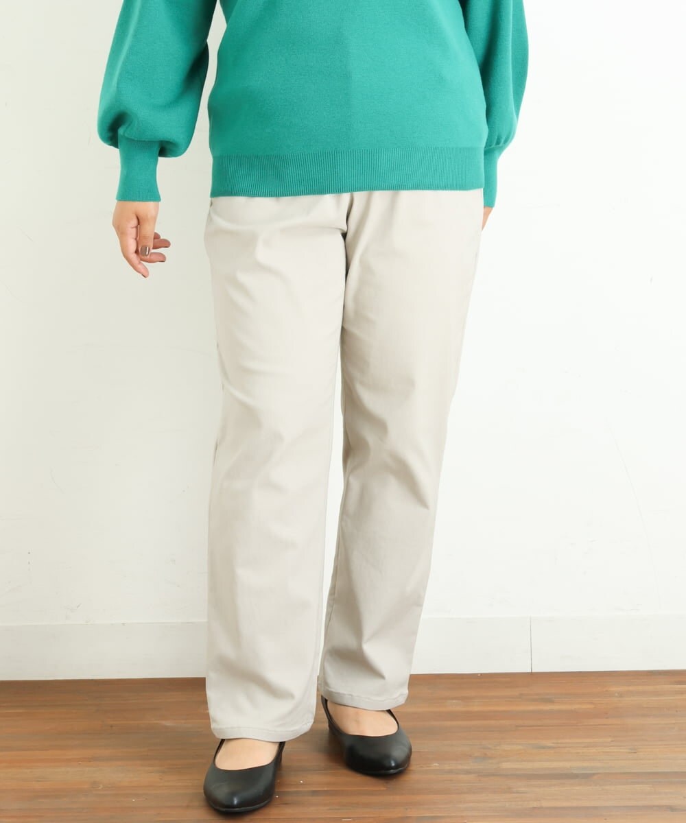 OLLLP22080 eur3(エウルキューブ) 【大きいサイズ】さらさらストレッチ裏起毛ストレートパンツ ライトグレー(91)