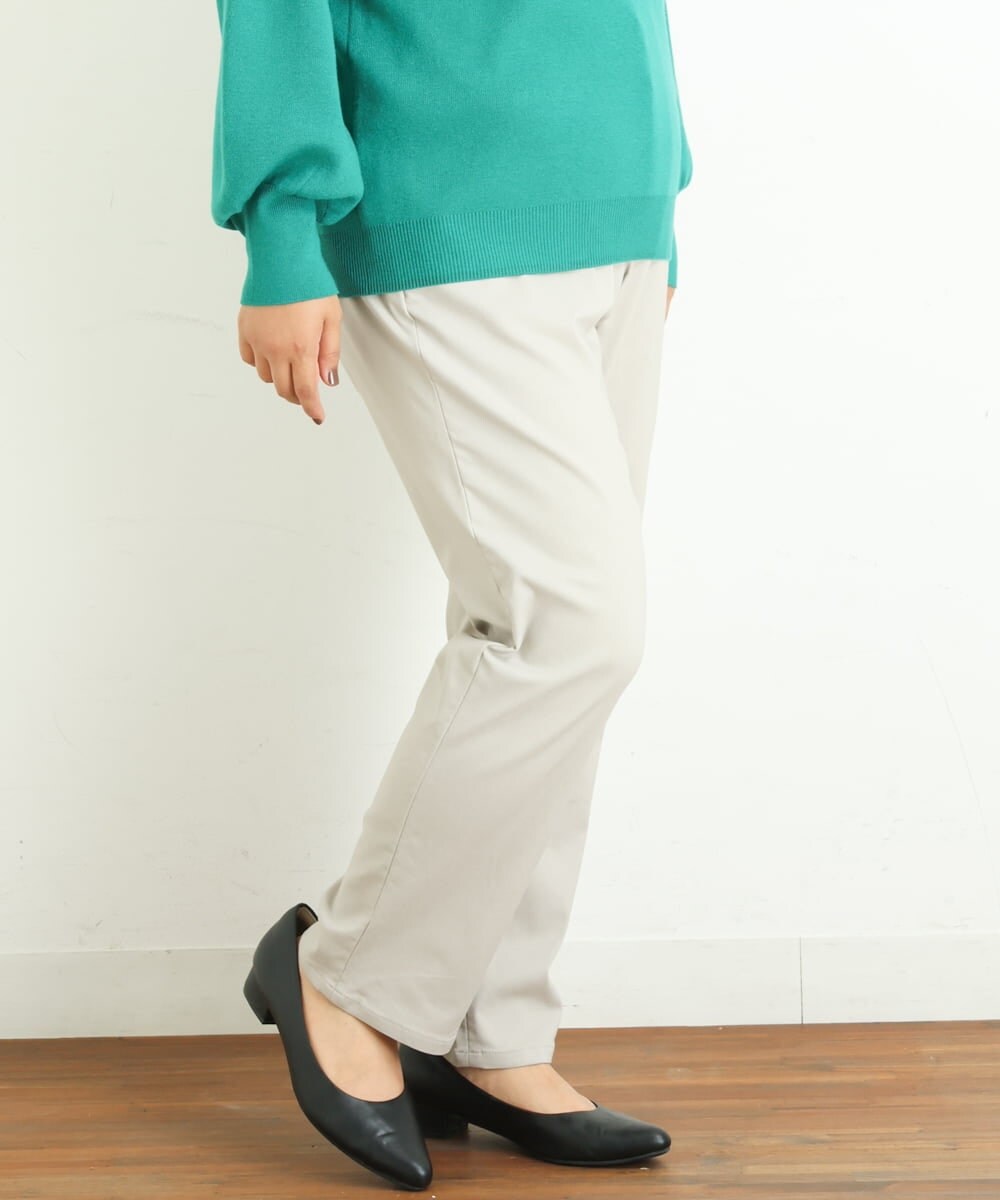 OLLLP22080 eur3(エウルキューブ) 【大きいサイズ】さらさらストレッチ裏起毛ストレートパンツ ライトグレー(91)