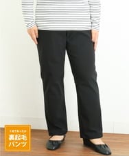 OLLLP22080 eur3(エウルキューブ) 【大きいサイズ】さらさらストレッチ裏起毛ストレートパンツ ブラック(94)