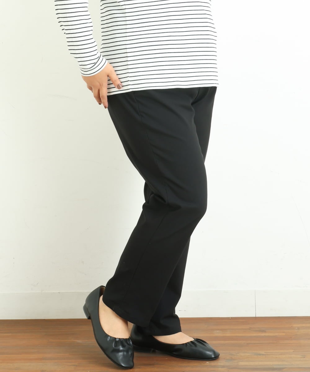 OLLLP22080 eur3(エウルキューブ) 【大きいサイズ】さらさらストレッチ裏起毛ストレートパンツ ブラック(94)