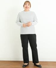 OLLLP22080 eur3(エウルキューブ) 【大きいサイズ】さらさらストレッチ裏起毛ストレートパンツ ブラック(94)