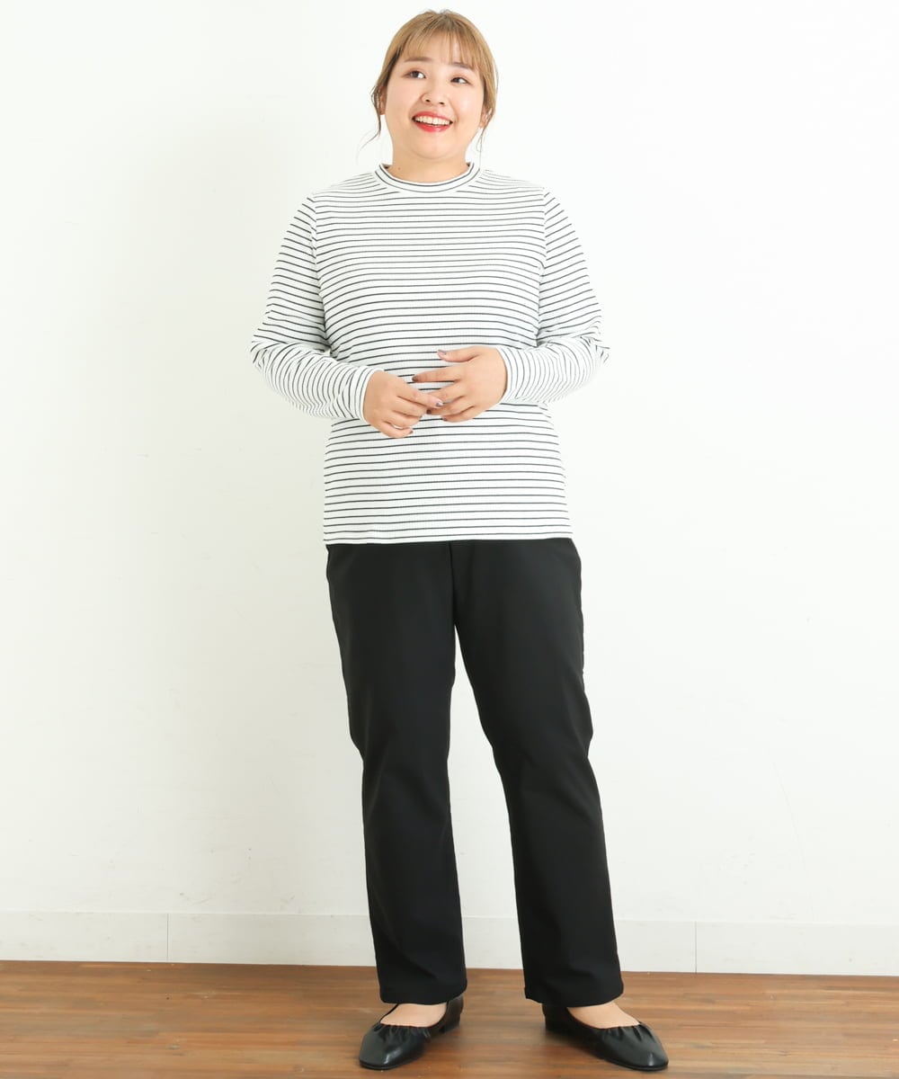 OLLLP22080 eur3(エウルキューブ) 【大きいサイズ】さらさらストレッチ裏起毛ストレートパンツ ブラック(94)